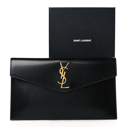 Saint Laurent Smooth Shiny Calfskin Monogram Uptown Pouch Black 10 of 10