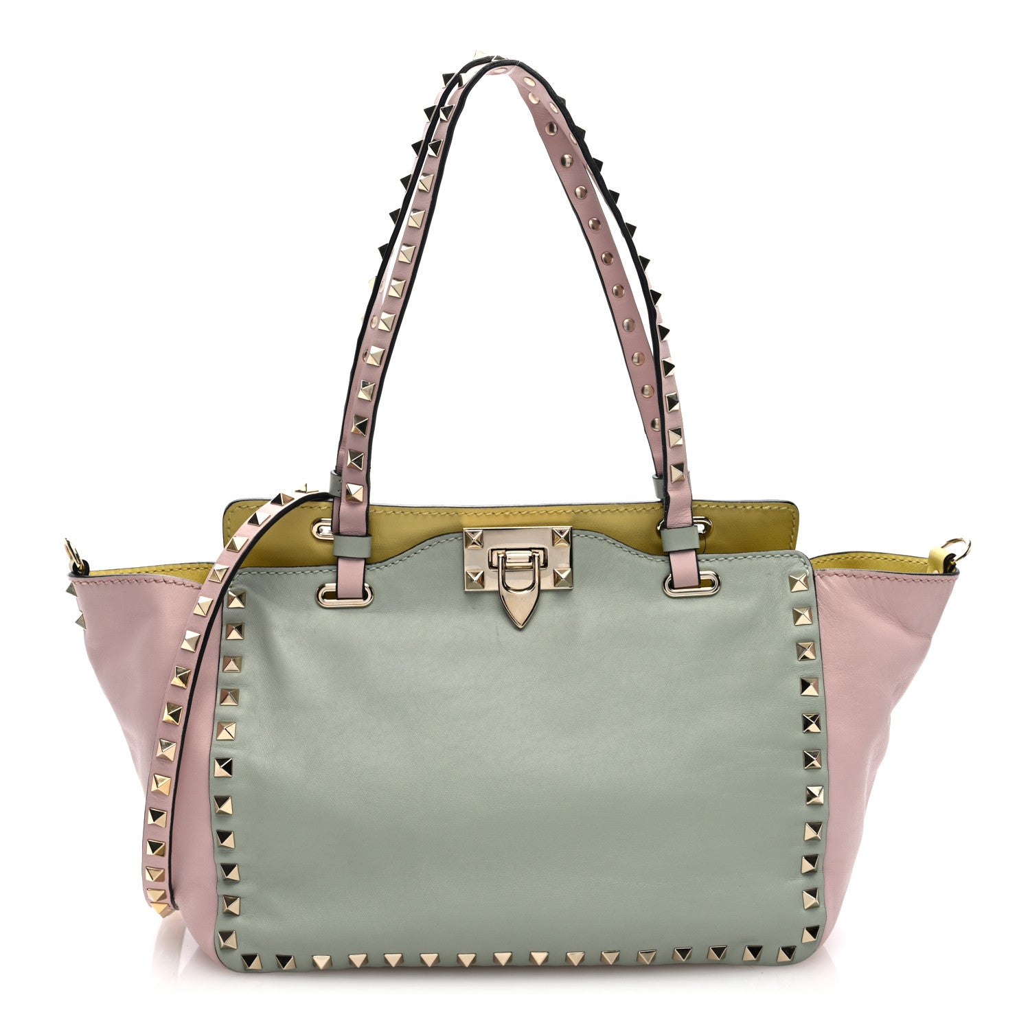 Valentino Garavani Vitello Watercolor Small Rockstud Tote Rose Green Yellow Sky 1 of 9