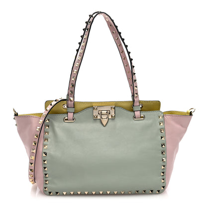 Valentino Garavani Vitello Watercolor Small Rockstud Tote Rose Green Yellow Sky 1 of 9