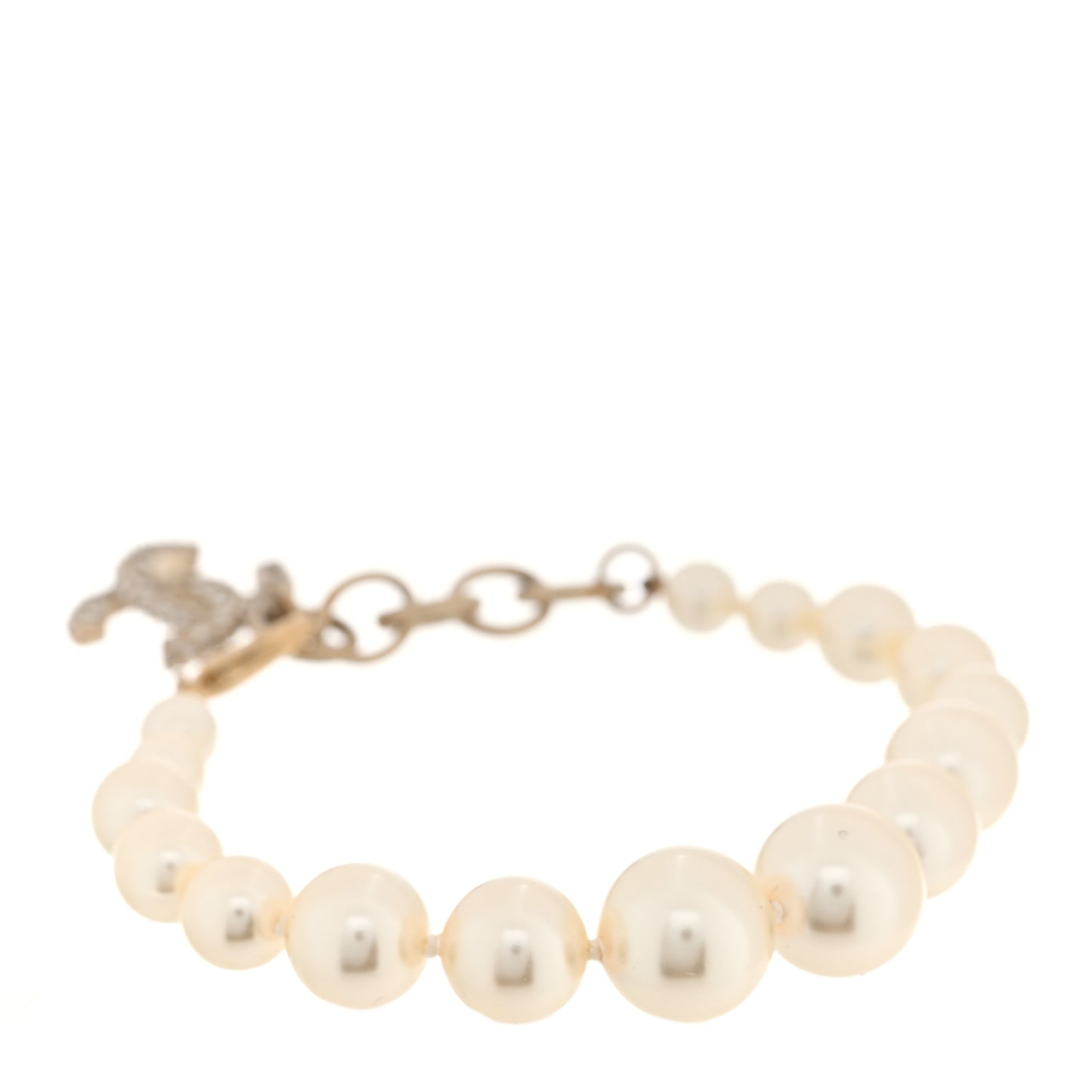 Graduated Pearl Crystal CC Bracelet Gold