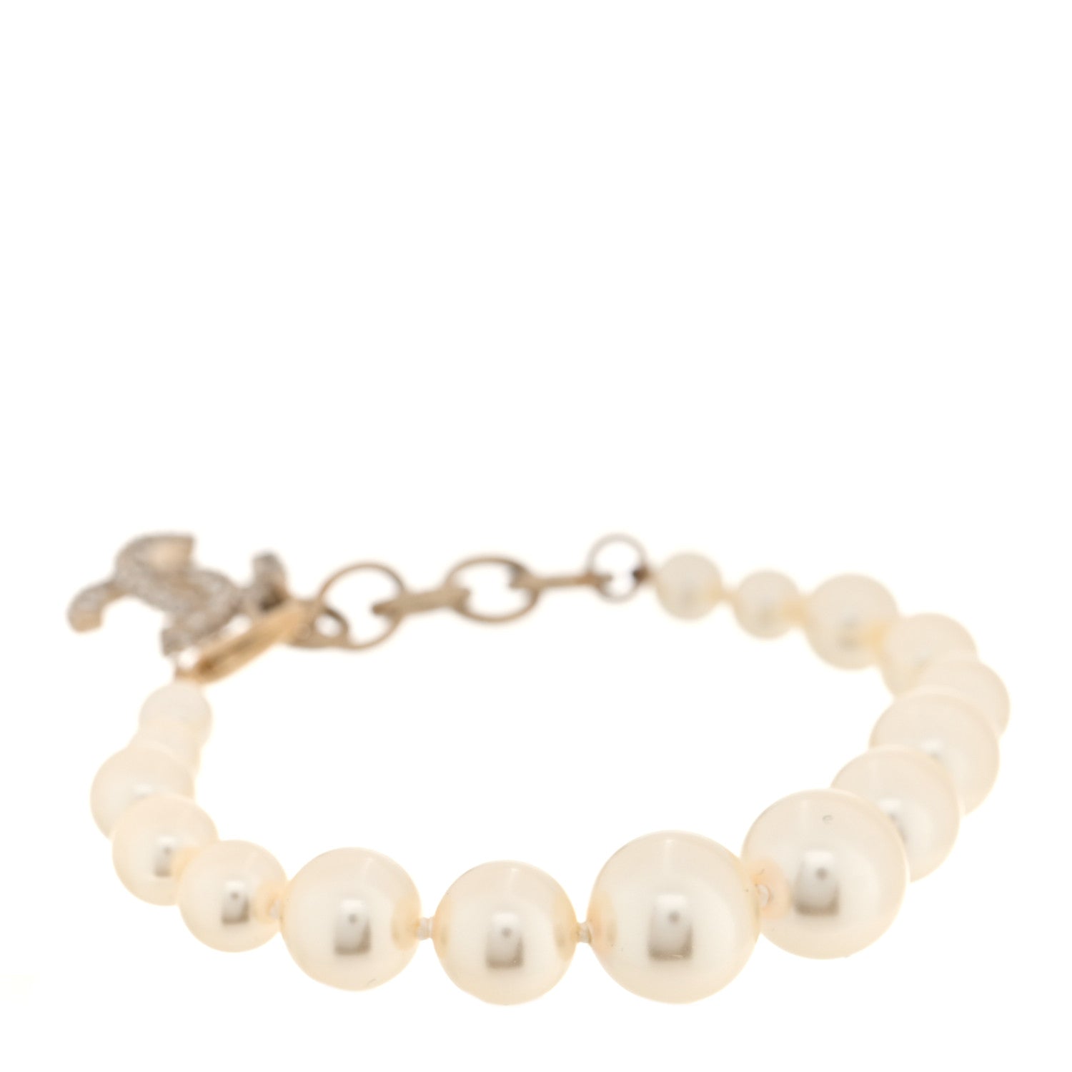 Chanel Graduated Pearl Crystal CC Bracelet Gold 3 of 5