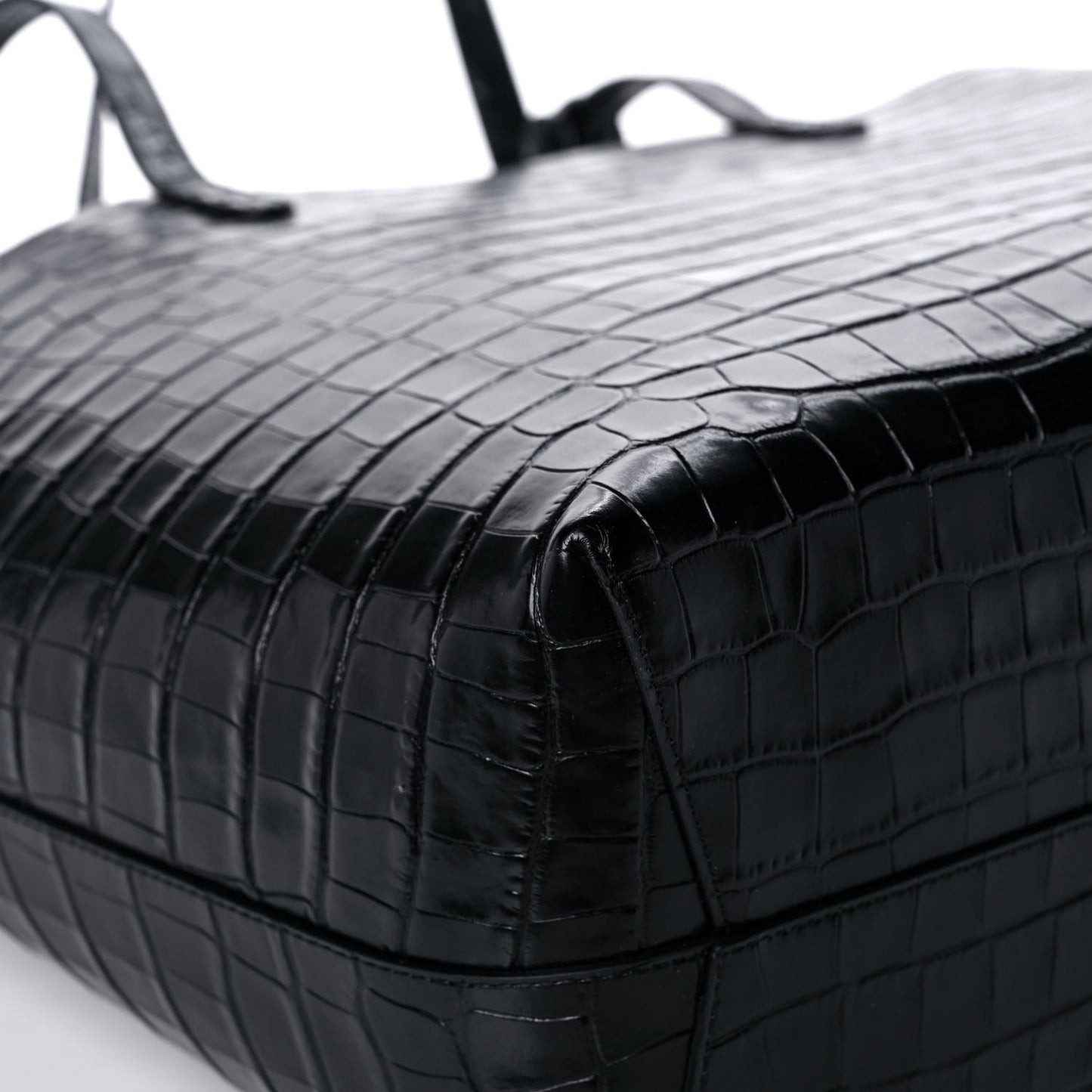 Calfskin Crocodile Embossed Large Shopping Tote Black