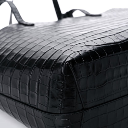 Mansur Gavriel Calfskin Crocodile Embossed Large Shopping Tote Black 10 of 12