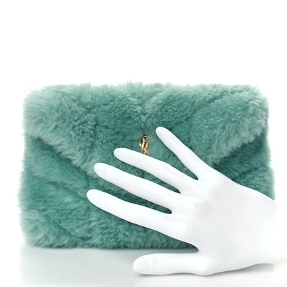 Saint Laurent Shearling Quilted Monogram Loulou Puffer Pouch Clutch Iced Mint 2 of 8