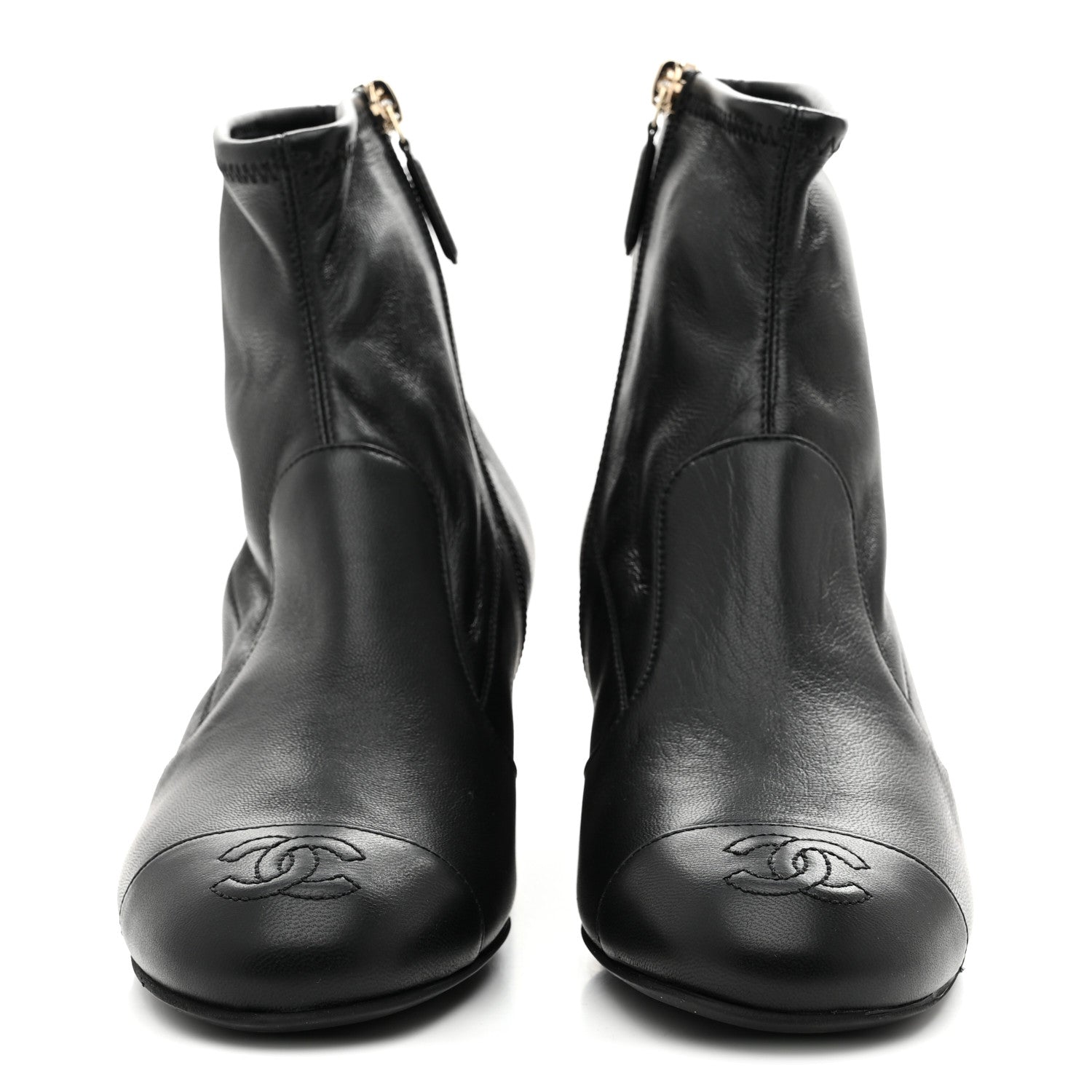 Chanel Stretch Lambskin Cap Toe CC Uniform Short Boots 36 Black