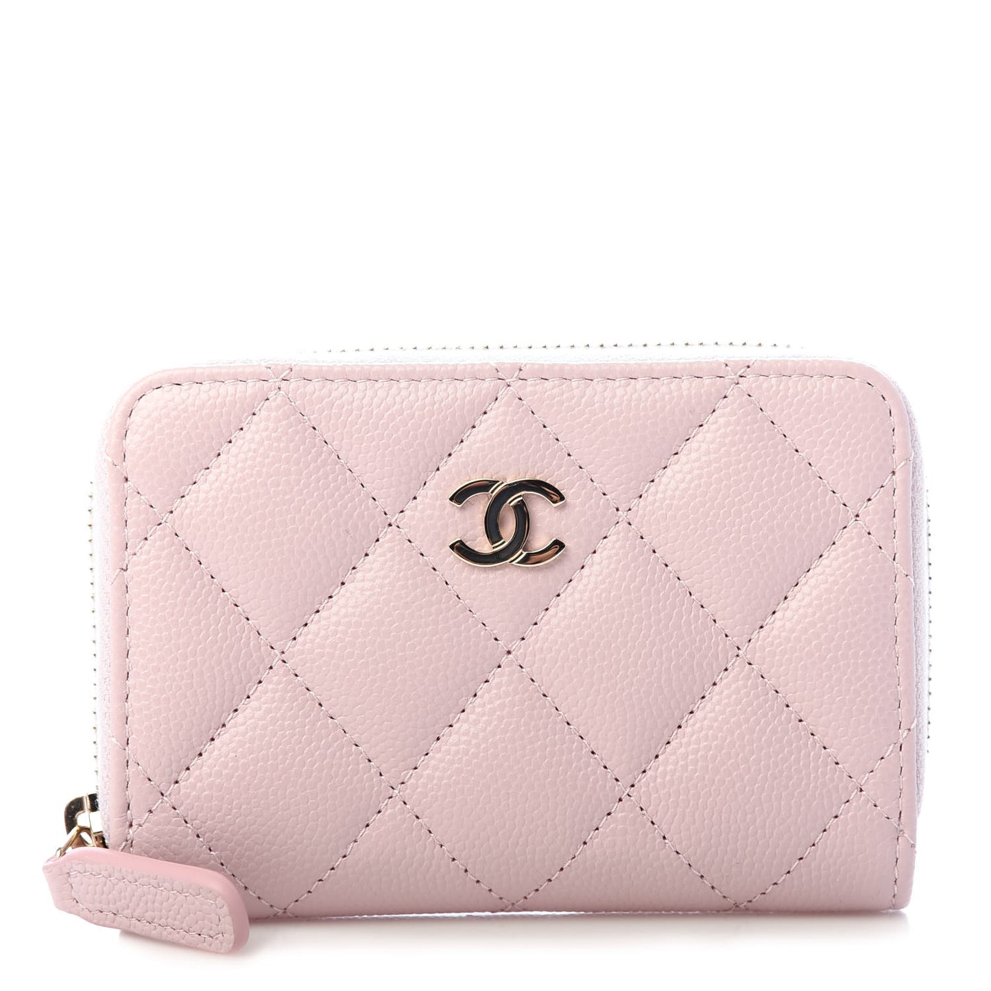 Caviar Quilted Zip Coin Purse Light Pink