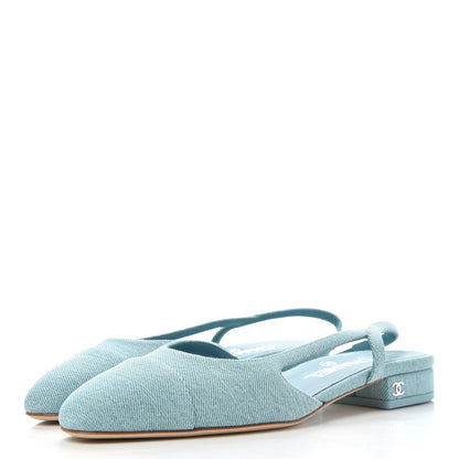 Chanel Denim Cap Toe CC Slingback Flats 36.5 Blue 3 of 11