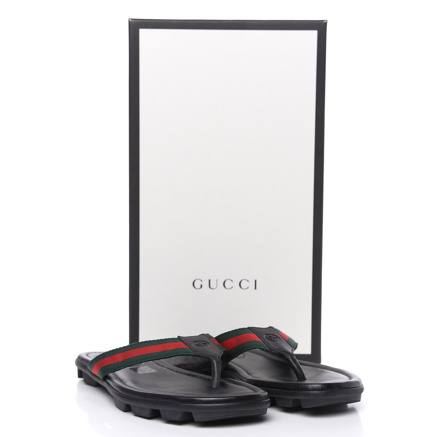 Gucci Nylon Calfskin Web Mens Cleat Sole Thong Sandals 4.5 Black Red Blue 9 of 9