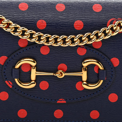 Gucci Shangai Calfskin Polka Dot Horsebit 1955 Wallet On Chain Blue Orange Sailor Blue 8 of 8