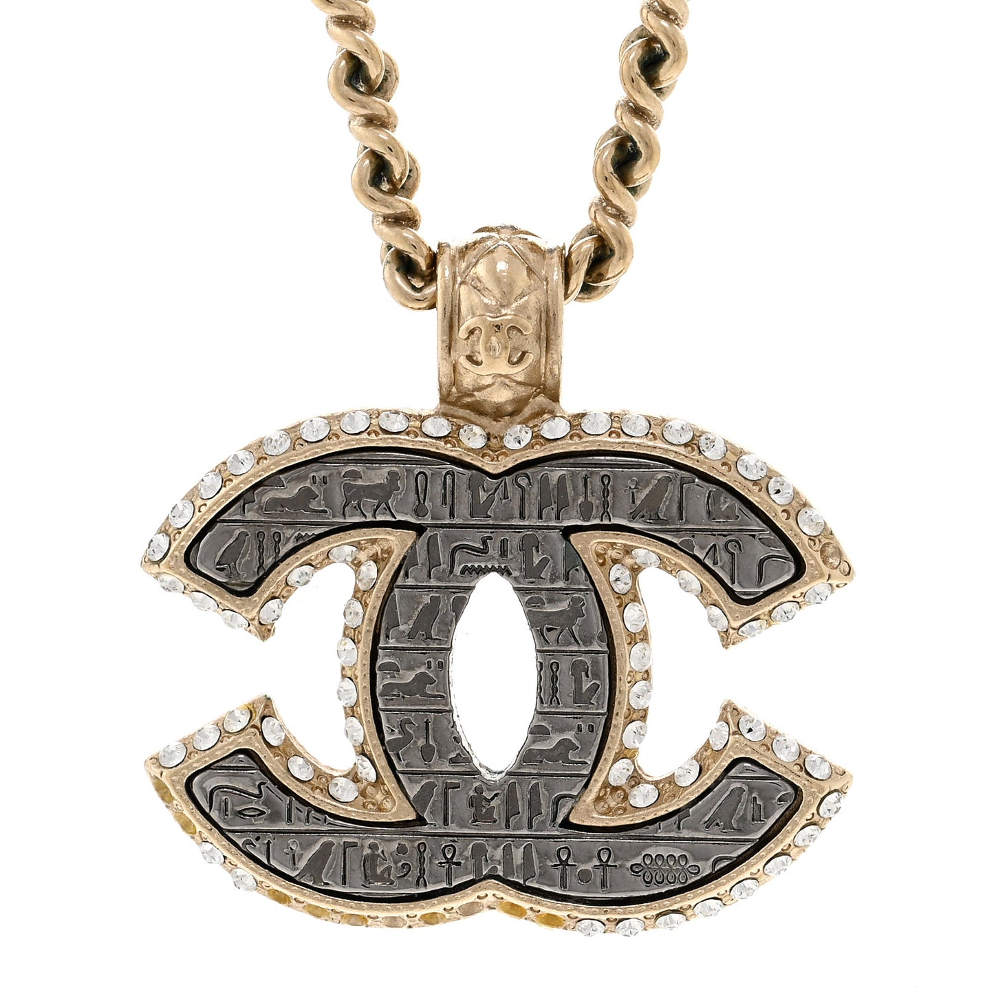 Metal Crystal Scarab CC Necklace Gold Silver