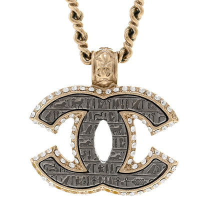 Chanel Metal Crystal Scarab CC Necklace Gold Silver 4 of 5
