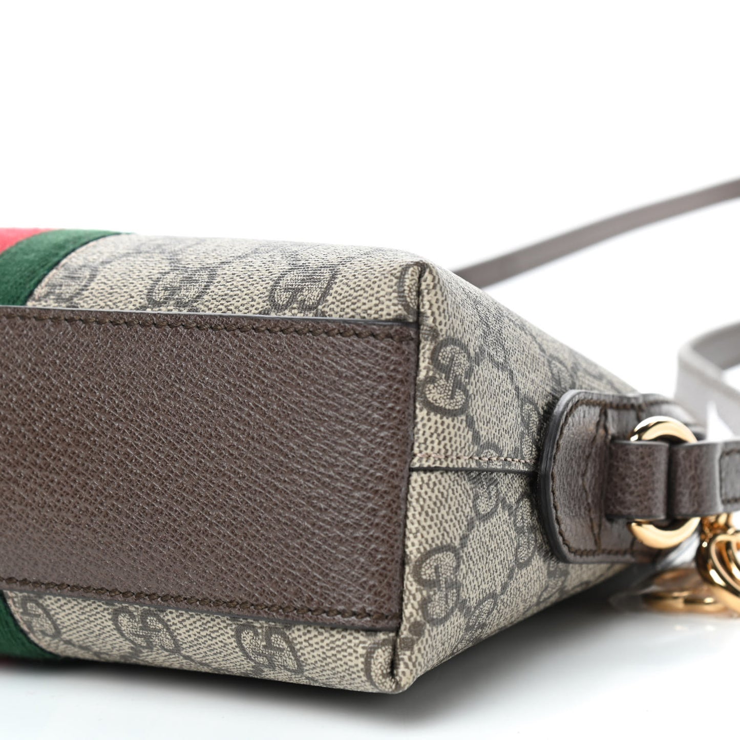 GG Supreme Monogram Textured Dollar Calfskin Web Small Ophidia Dome Shoulder Bag Beige Ebony New Acero