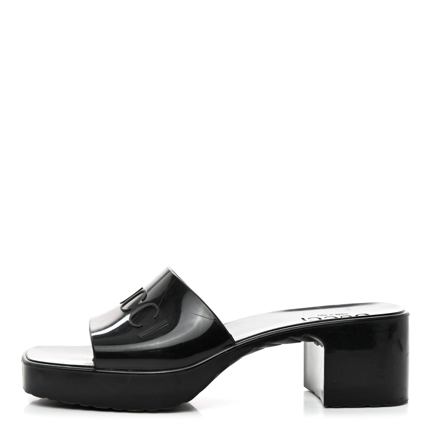 Rubber Gucci Logo Womens Platform 20/60mm Slide Sandals 37 Black