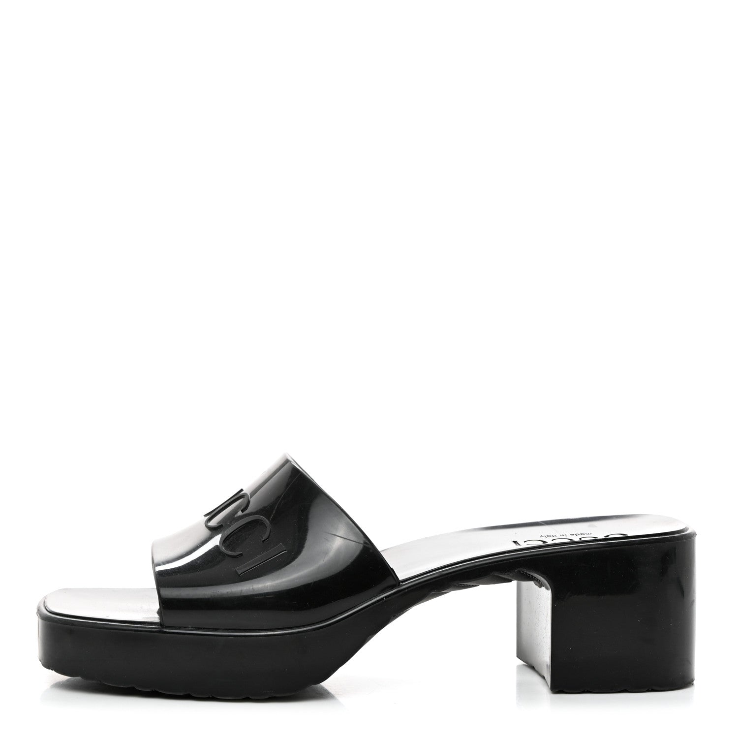 Gucci Rubber Gucci Logo Womens Platform 20/60mm Slide Sandals 37 Black 1 of 8