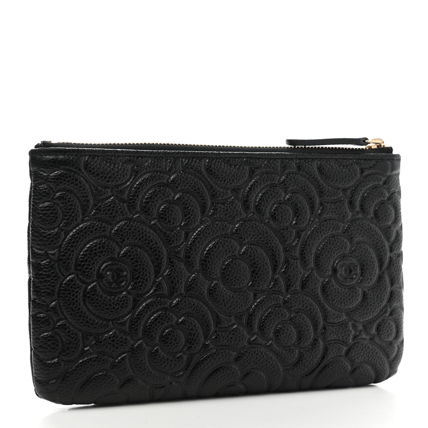 Caviar Camellia Embossed Small Pouch Black
