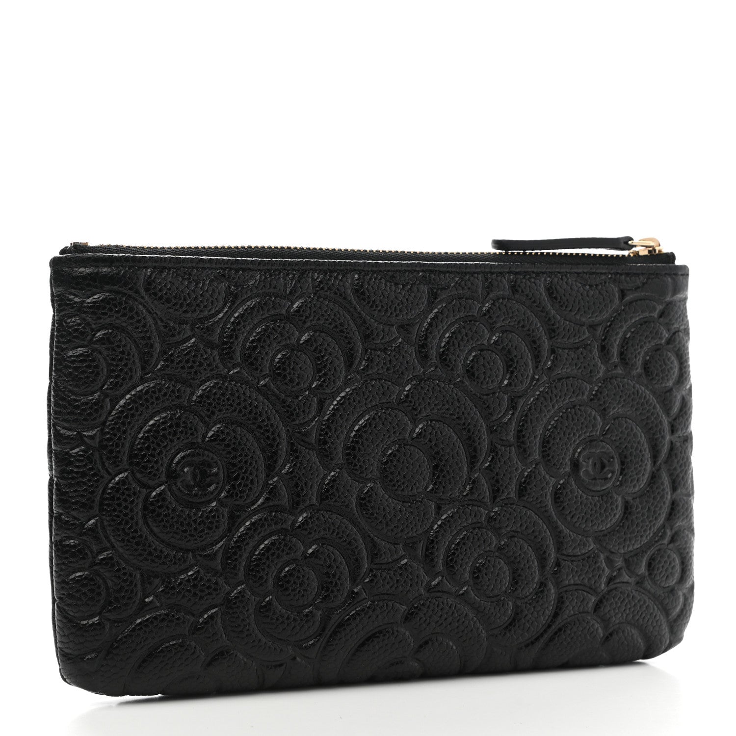 Chanel Caviar Camellia Embossed Small Pouch Black 3 of 8