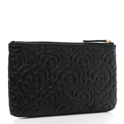 Chanel Caviar Camellia Embossed Small Pouch Black 3 of 8