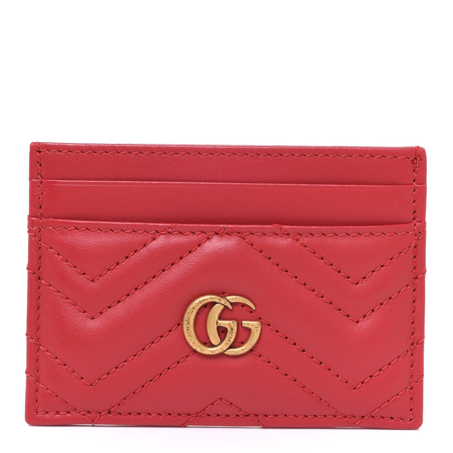 Calfskin Matelasse GG Marmont Card Holder Hibiscus Red