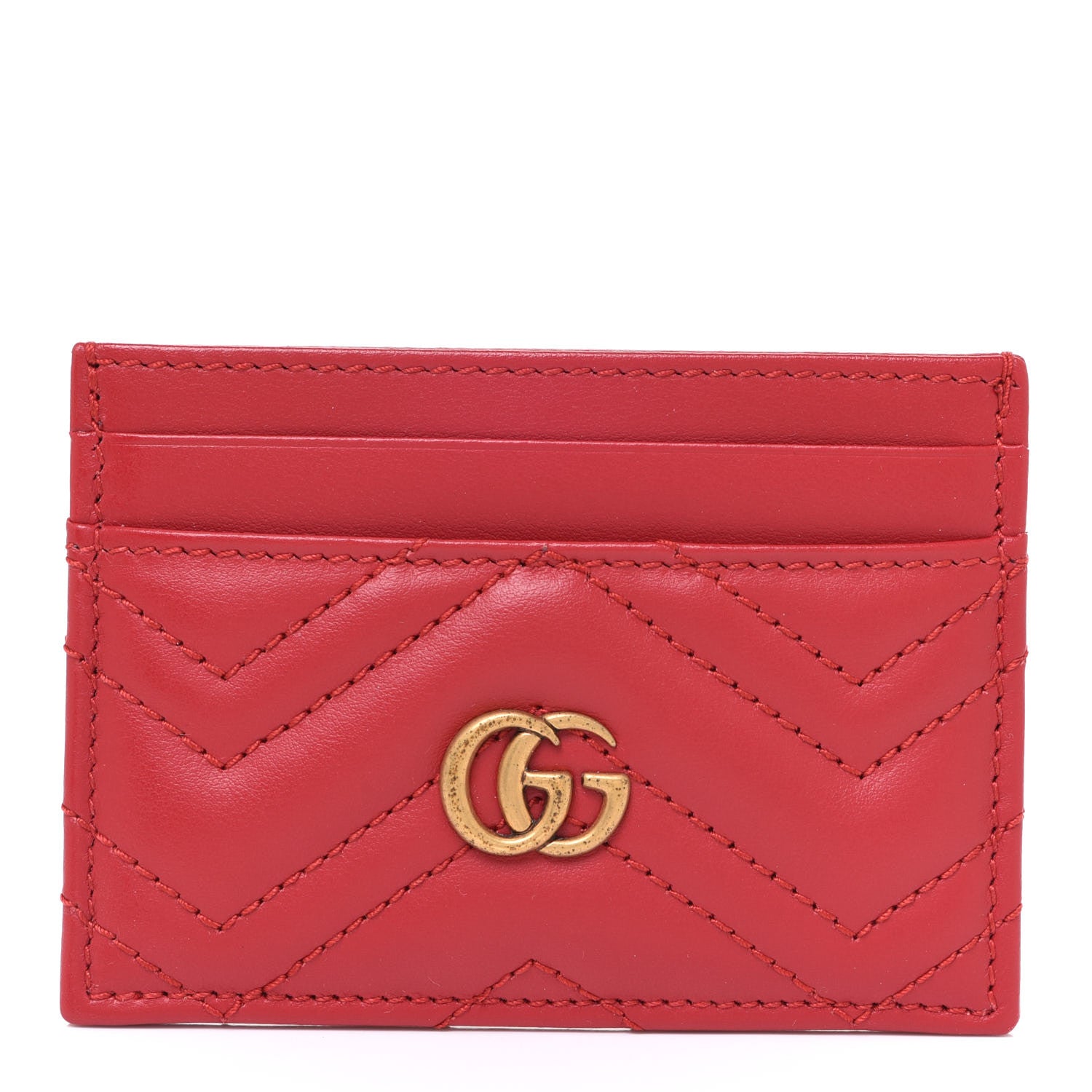 Gucci Calfskin Matelasse GG Marmont Card Holder Hibiscus Red 1 of 8