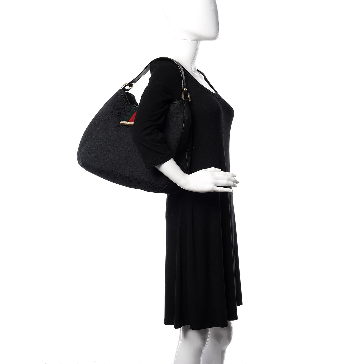 Monogram Large New Ladies Web Hobo Black