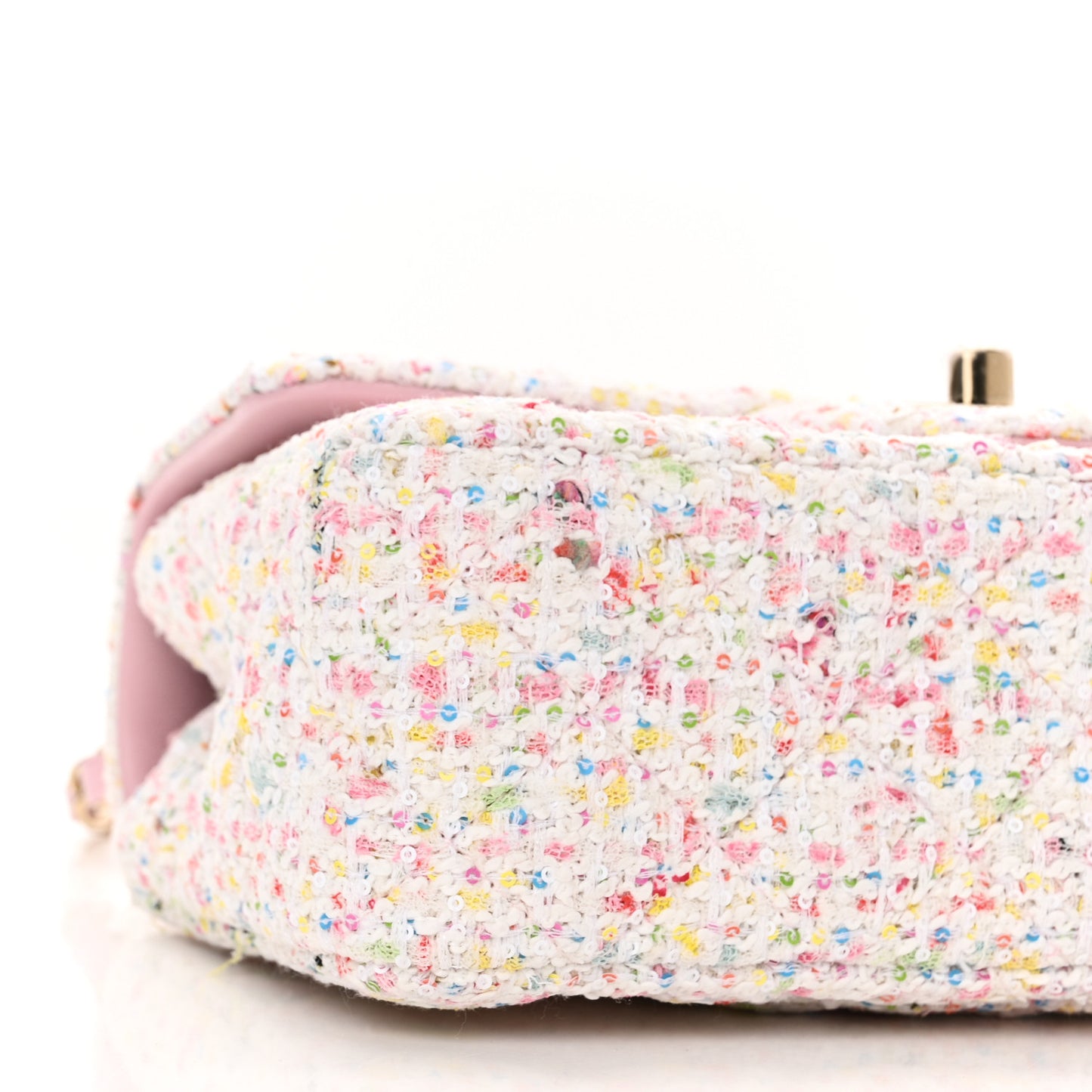 Tweed Sequin Quilted Mini Rectangular Flap White Pink Green Blue
