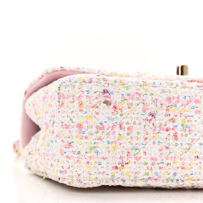 Chanel Tweed Sequin Quilted Mini Rectangular Flap White Pink Green Blue 9 of 10
