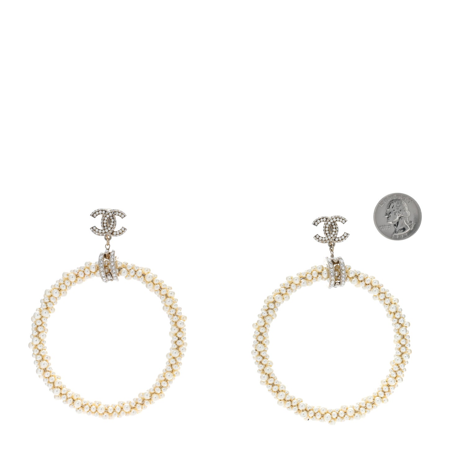 Crystal Pearl CC Hoop Earrings Gold Pearly White