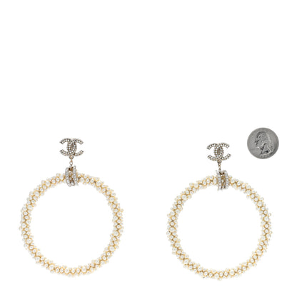 Chanel Crystal Pearl CC Hoop Earrings Gold Pearly White 2 of 5