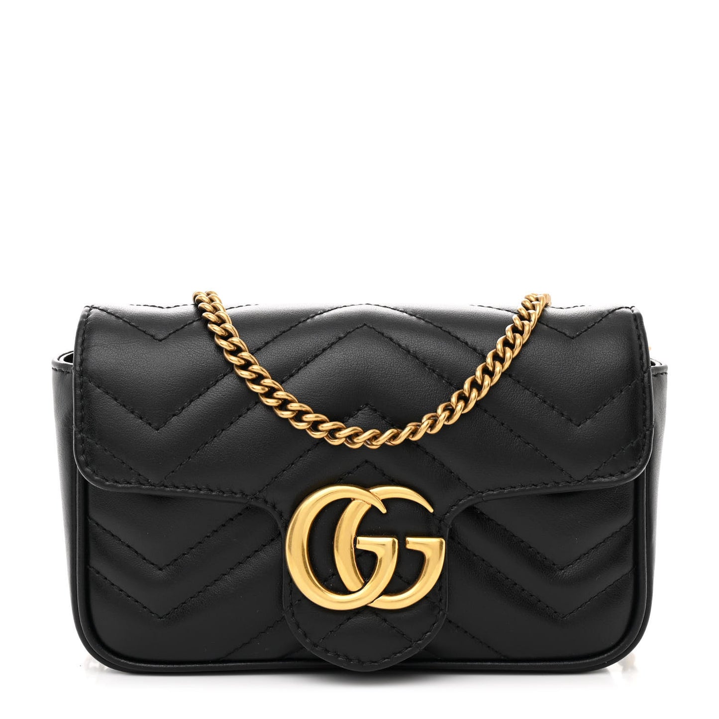 Calfskin Matelasse Super Mini GG Marmont Shoulder Bag Black