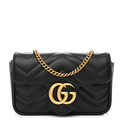 Gucci Calfskin Matelasse Super Mini GG Marmont Shoulder Bag Black 1 of 10