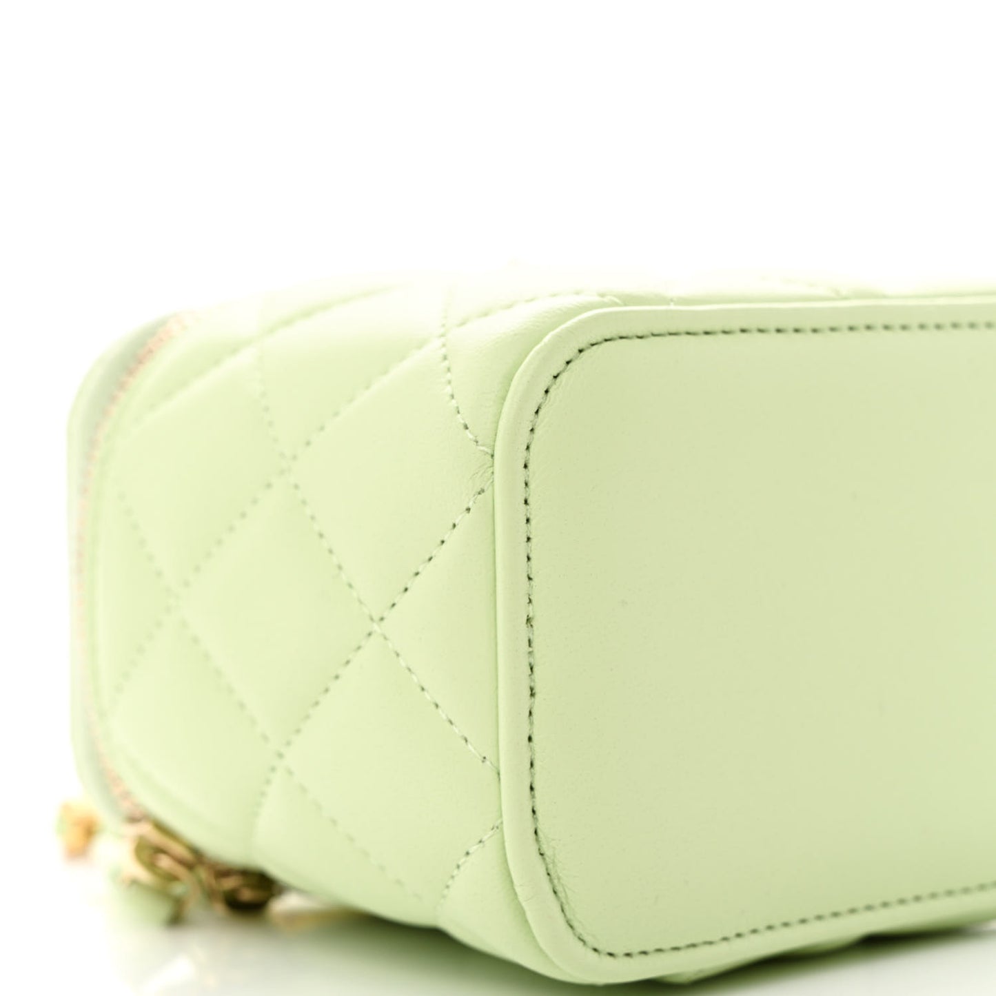 Lambskin Quilted Pearl Crush Mini Vanity Case With Chain Light Green