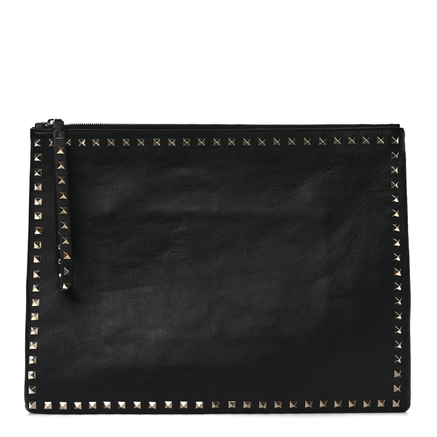 Valentino Garavani Vitello Oversized Rockstud Zip Wristlet Pouch Black 1 of 6