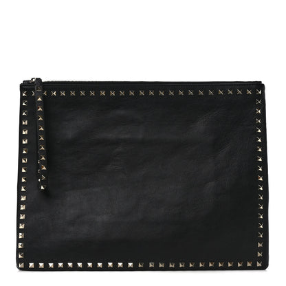 Valentino Garavani Vitello Oversized Rockstud Zip Wristlet Pouch Black 1 of 6