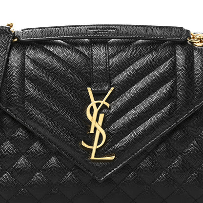 Saint Laurent Grain De Poudre Textured Mixed Matelasse Triquilt Medium Monogram Satchel Black 7 of 10