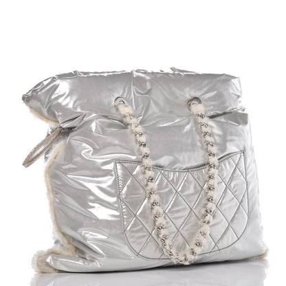 Chanel Vinyl Mohair Trimmed CC Bonbons Tote Silver 3 of 8
