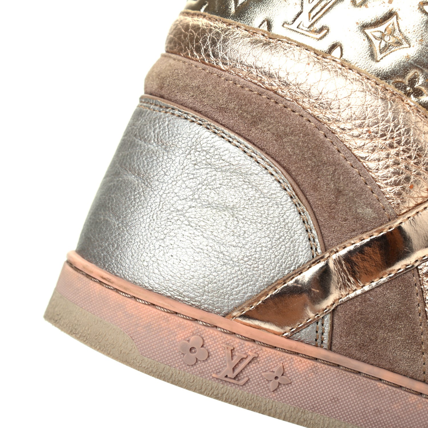 Louis Vuitton Calfskin Embossed Monogram High Top Sneakers 36 Gold 16 of 18