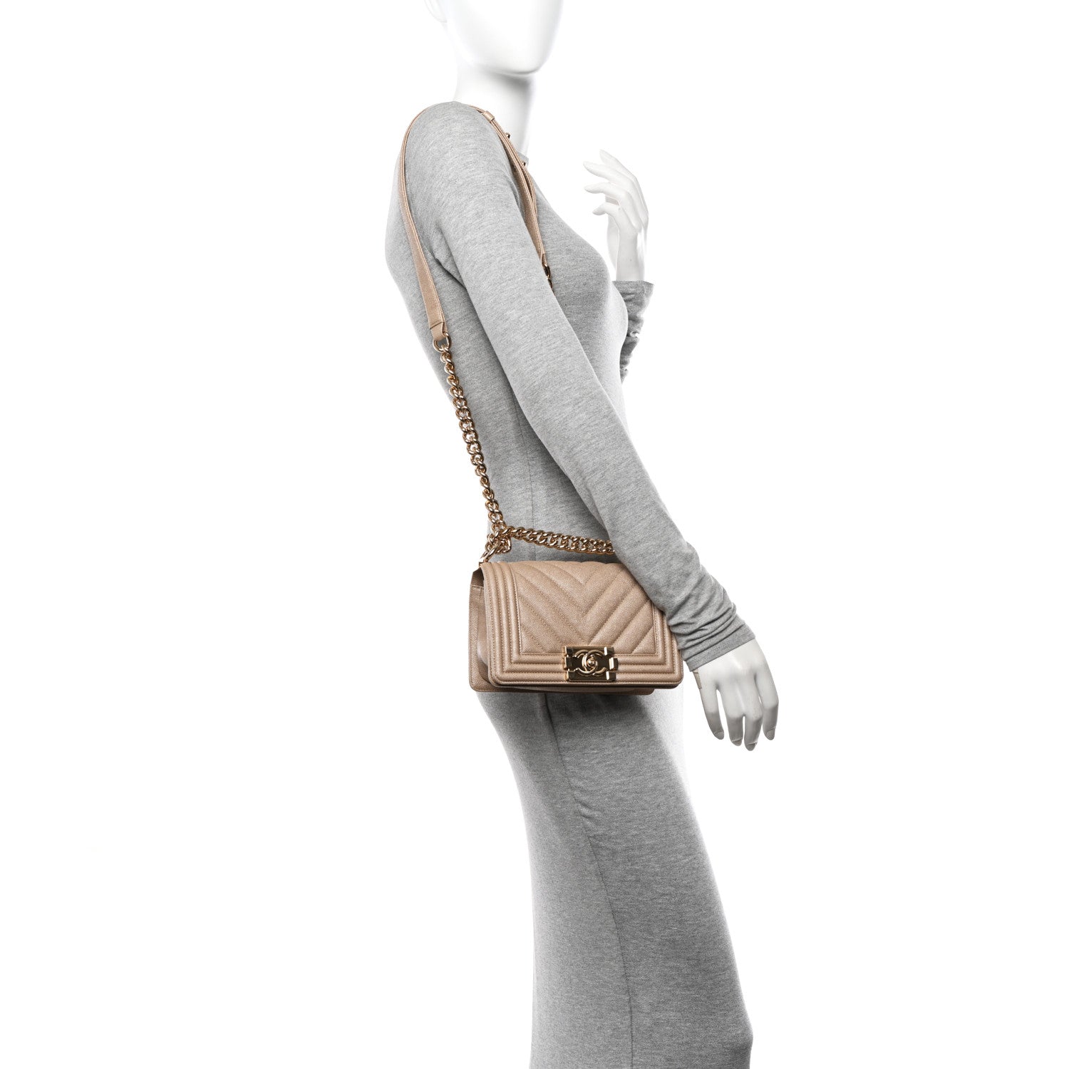 Chanel Iridescent Caviar Chevron Quilted Small Boy Flap Beige 2 of 10