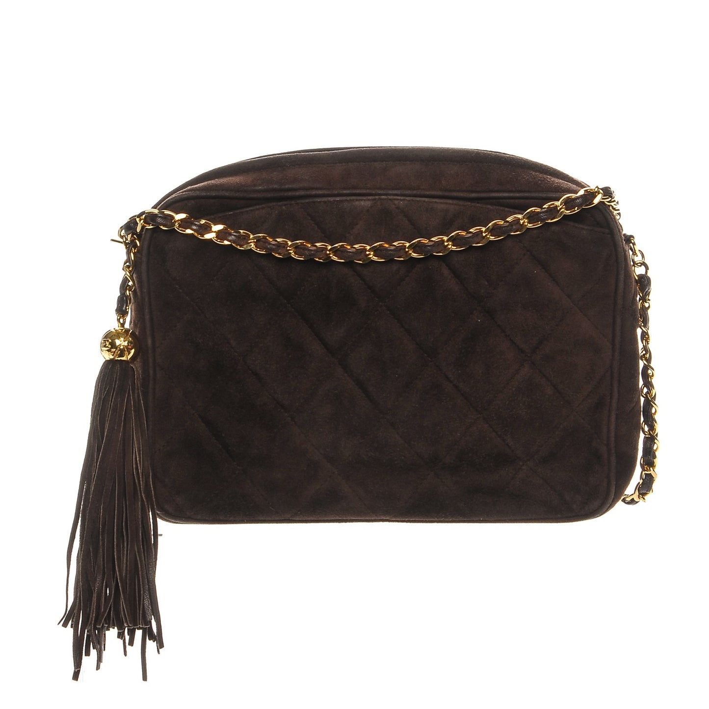 Suede Quilted Tassel Camera Case Brown