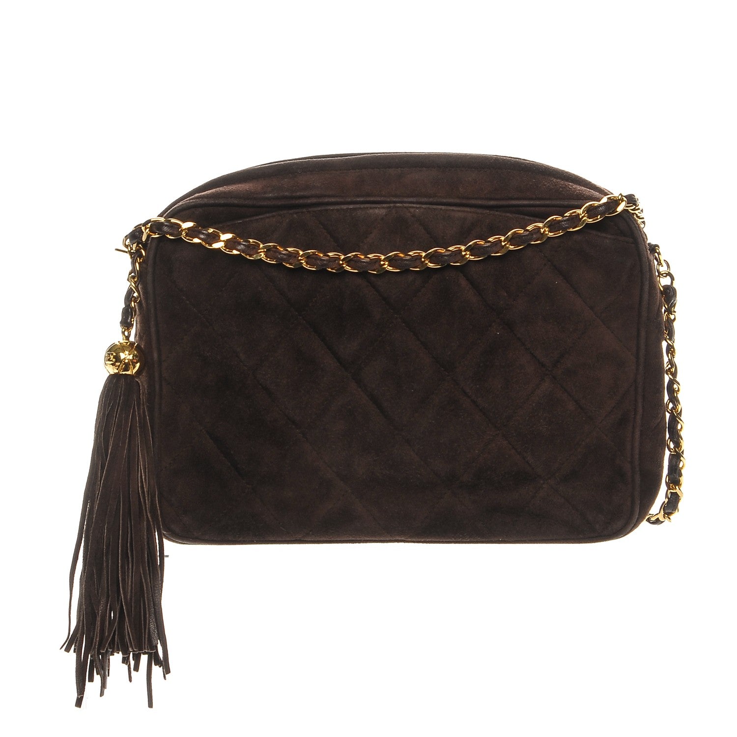 Chanel Suede Quilted Tassel Camera Case Brown 1 of 11