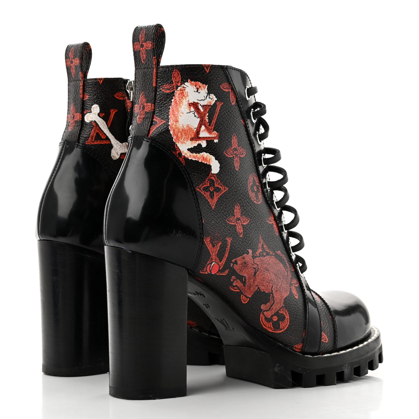 Patent Calfskin Catogram Star Trail Ankle Boots 37 Black Marron