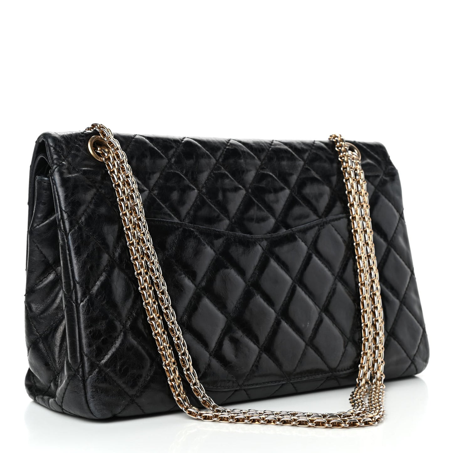 Glazed Aged Calfskin Quilted 2.55 Reissue 227 Flap Black