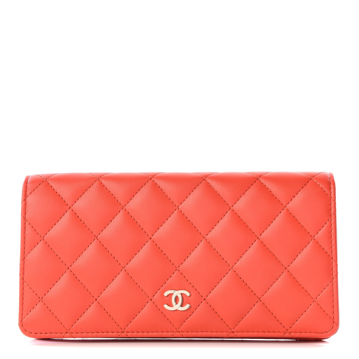 Chanel Lambskin Quilted Yen Wallet Orange 1 of 10
