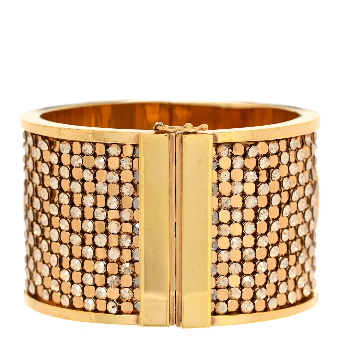 Metal Crystal Wide CD Cuff Bracelet Gold