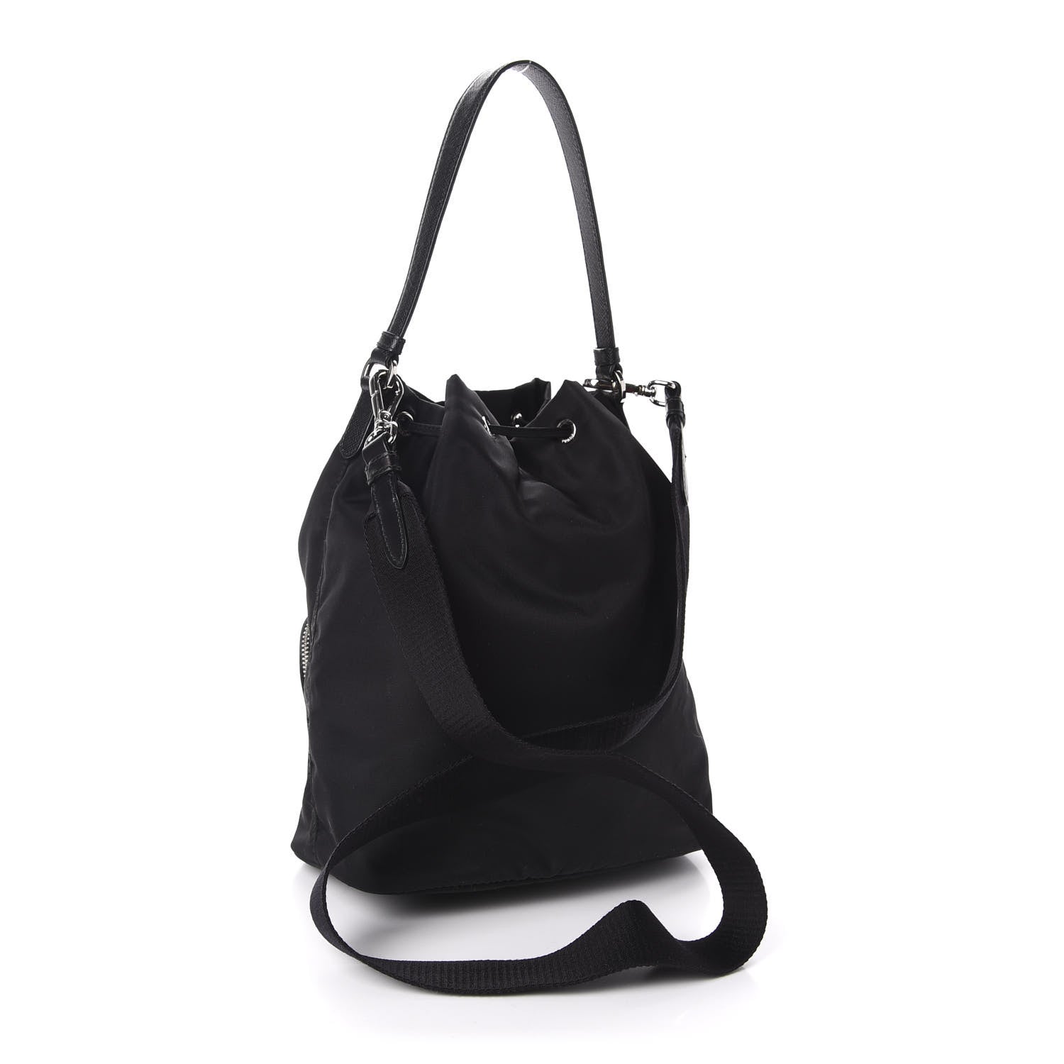 Prada Saffiano Tessuto Nylon Mini Bucket Crossbody Bag Black 3 of 11