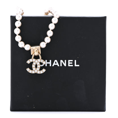 Chanel Pearl Crystal CC Short Logo Necklace Gold 7 of 7