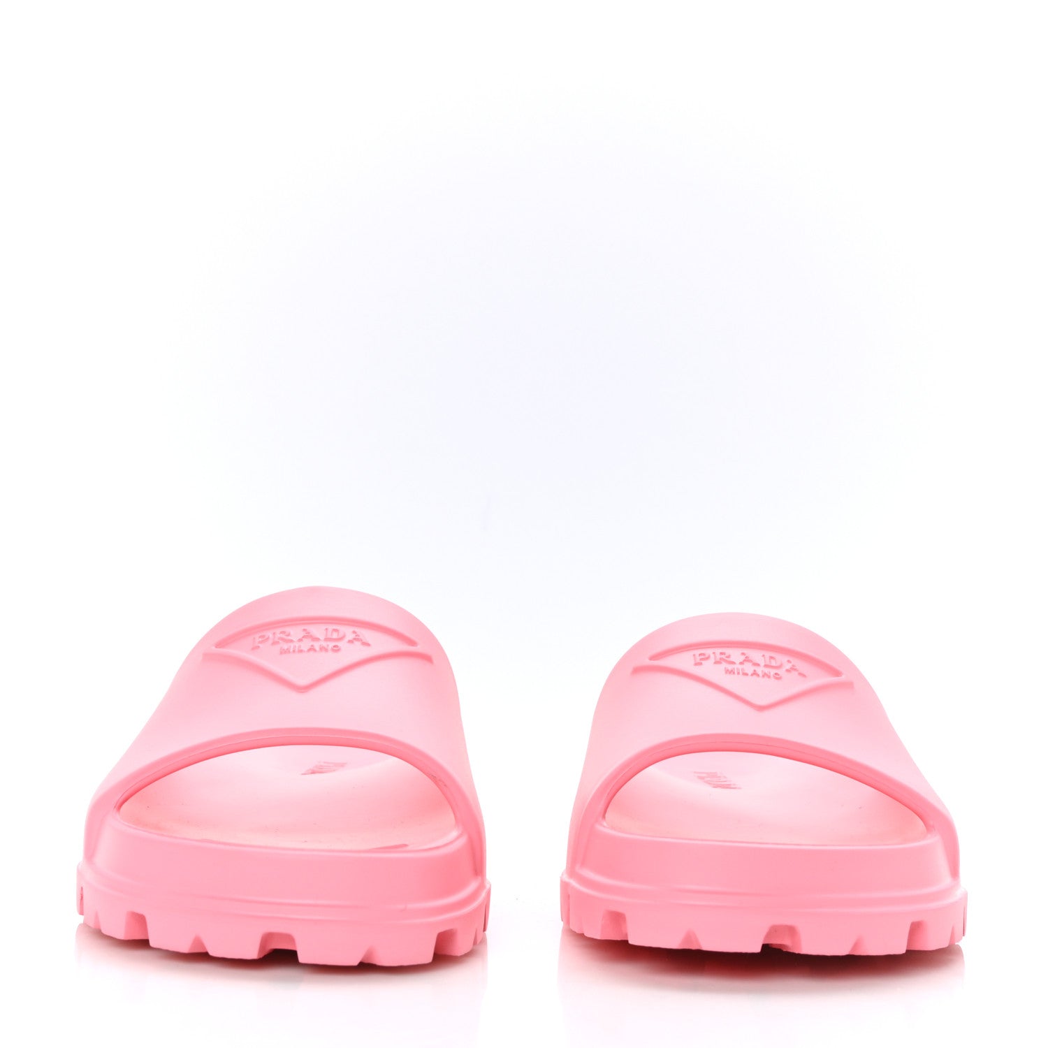 Prada EVA Rubber Triangle Logo Embossed Womens Lug Sole 20mm Slide Sandals 38 Begonia 2 of 8