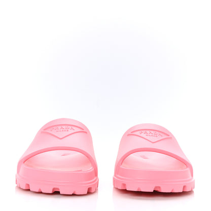 Prada EVA Rubber Triangle Logo Embossed Womens Lug Sole 20mm Slide Sandals 38 Begonia 2 of 8