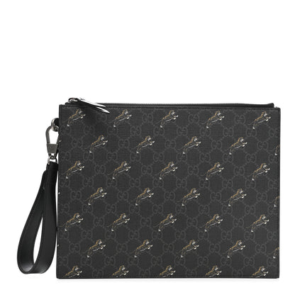Gucci GG Supreme Monogram Tigers Zip Wristlet Pouch Black 1 of 8
