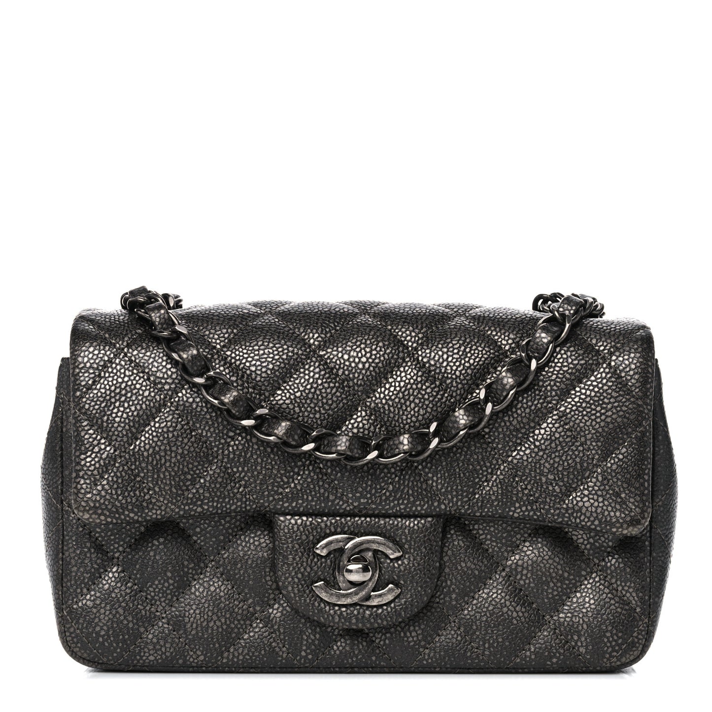 Metallic Caviar Quilted Mini Rectangular Flap Black