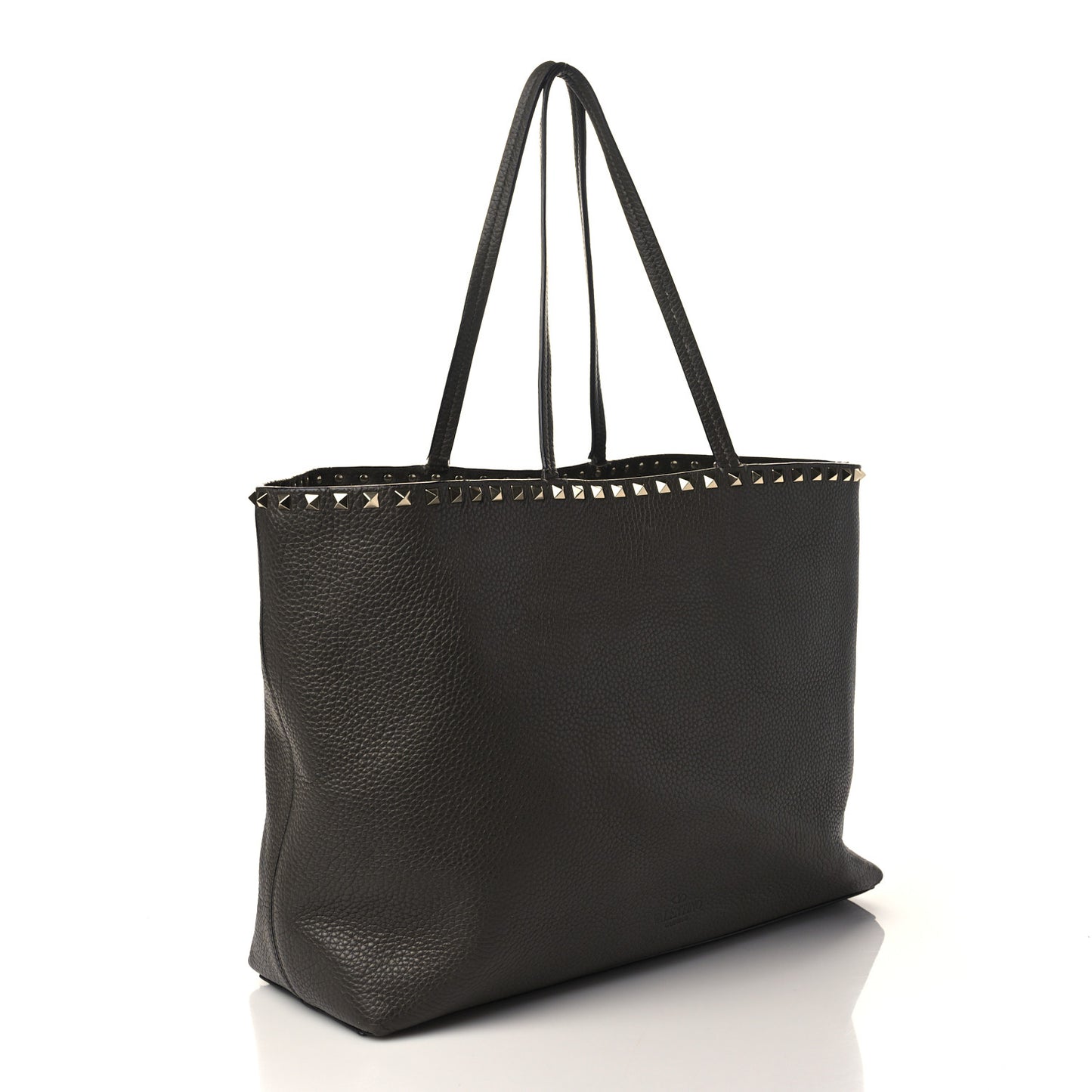 Grained Calfskin Rockstud Shoulder Tote Graphite